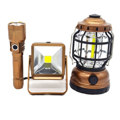 3 Piece Retro Lantern Flashlight And Multi Function Emergency Light Set