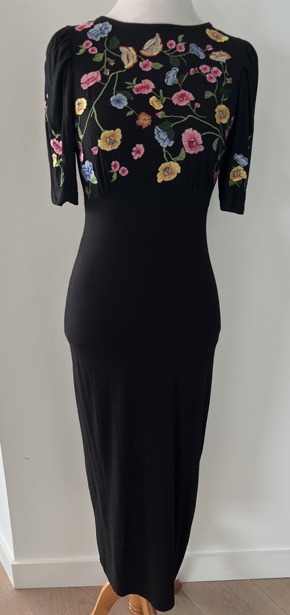 ASOS Design Black Flower Embroidered Midi Dress - Size 2 - NEW WITH TAG |  eBay