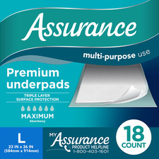 Assurance Unisex Premium Quilted Underpad, Maximum Absorbency, L 18 Count 