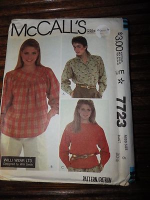 McCall's 7723 Pattern Misses' BLOUSE SHIRT TOP  Sz 6 Uncut