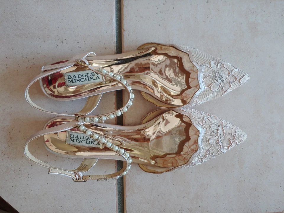 Sandalia formal nupcial Badgley Mischka Blush Lennon D'orsay encaje perla talla 8 Foto 4 de 4