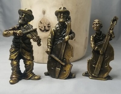 Jazz Players Trio Figurines Set Of 3 Brass Double Bass Cello Violin 3.75'' 