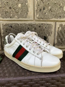 Baskets à lacets homme GUCCI blanc/vert logo cuir crocco US 7EU 40