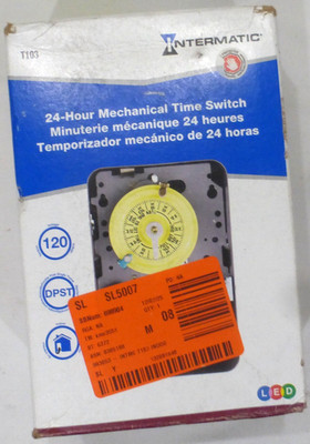 Intermatic T103 120-Volt DPST 24-Hour Mechanical Time Switch, NEW-Open Box