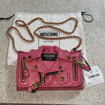 Moschino Couture Moto Jacket Leather Clutch/Wallet in Pink. NWT. Retail $1500