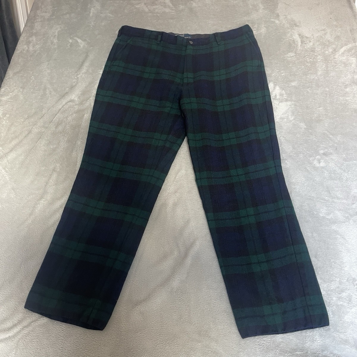 Ralph Lauren Wool Trousers Mens 38 x 28 Green Blue Tartan Straight