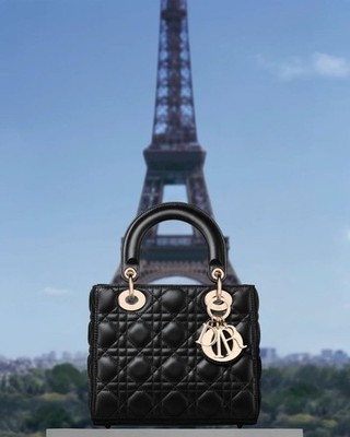 Christian Dior Black Cannage Calfskin Small Lady Dior My ABCD Bag