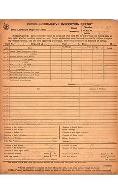 Jessop CNJ Diesel Locomotive Inspection Report Form CNJ 1966, Rail, New Jersey