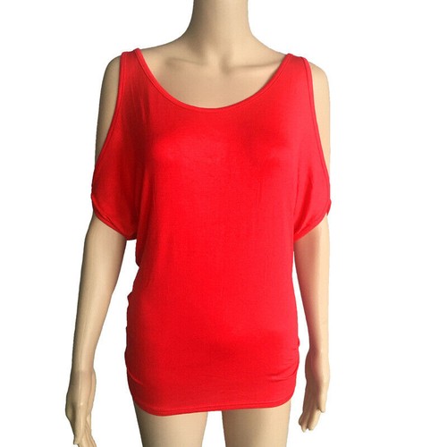 Womens Cold Shoulder Batwing Sleeve Top Shirt Ladies Summer Loose Fit T-shirt#A - Picture 15 of 69