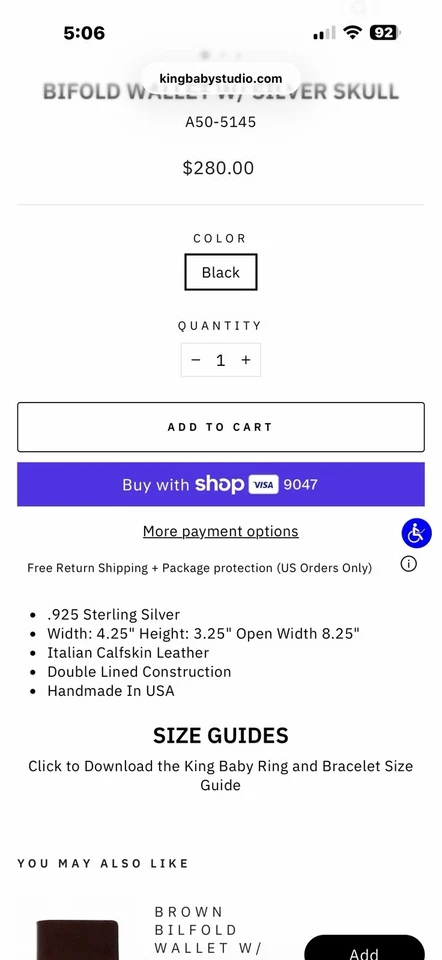 King Baby, Genuine, Leather Skull Wallet, Silver - Image 2 of 4