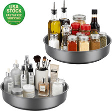 2PCS 9-8 Inch Lazy Susan Turntable Organizer Metal Rotating Spice Tray Black