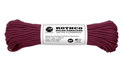 Rothco 161 Burgundy Nylon Paracord- 100 Ft 550LB Test, 7 Strand- USA MADE