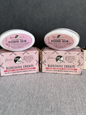 Genuine VTG Black & White BLEACHING CREAM Milk Glass NOS Original SCARCE Lot x2