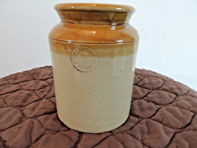 E.T. COWDREY BOSTON 1890 STONEWARE JAM PRESERVES JAR- PRICE BRISTOL POTTERY 5.5''
