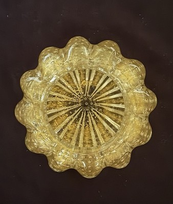 Vintage Italian Gold Flecks Murano Glass Scalloped Dish 5  Diameter x 2.25  H