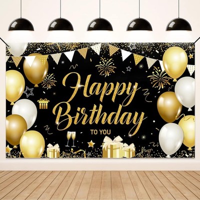 Geburtstagsbanner Kollipy 180x110 cm Goldschwarz Textur