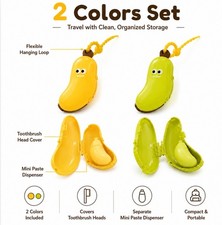 2-Pack Banana Toothbrush Case Travel Holder with Toothpaste Dispenser Portable