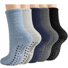 Toes Home Fuzzy Socks Men with Grips, Winter Fluffy Slipper Socks Hospital Co...
