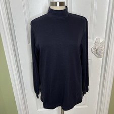NEW Peruvian Connection Mock Turtleneck Long Sleeve T-Shirt Navy Pima Cotton L