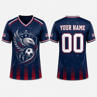 Patriotic USA Soccer Jersey American Eagle Dark Blue Flag Football Fan Apparel