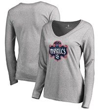 Women's Heathered Gray Washington Mystics Primary Logo Long Sleeve V-Neck