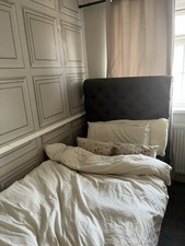 Grey Upholstered Single Bed Frame with silver studs and black jewels