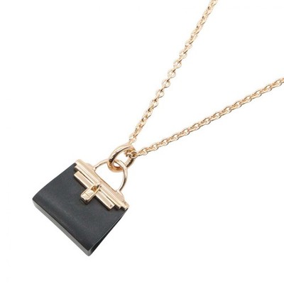 HERMES Amulette Kelly Black Jade Necklace Pendant 18KRG Rose Gold Used Women
