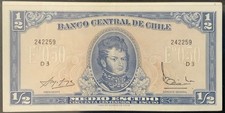 1967 CHILE PAPER MONEY - 1/2 ESCUDO BANKNOTE!
