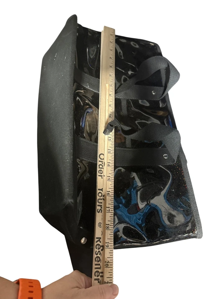 Coach Tote Bag Womens Large Glitter Black Vinyl Shopper Beach Travel - Image 4 of 4