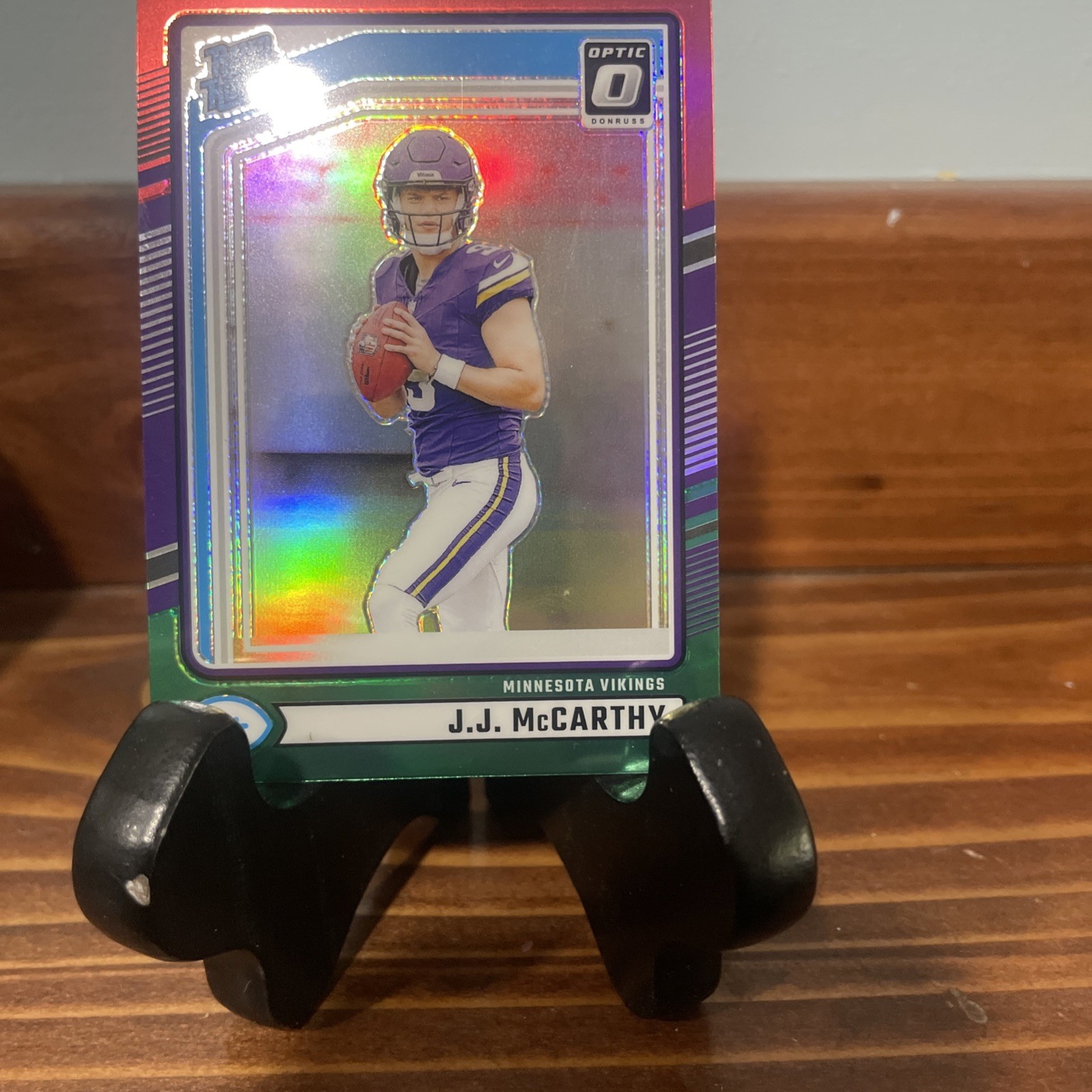 2024 Panini Donruss Rookie J.J. McCarthy #303 Optic Preview Red & Green Prizm