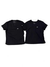 FIGS Technical Collection Top s Black Size S V-Neck Chest Pocket Scrub LOT OF 2