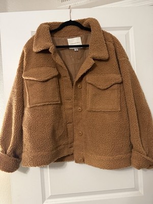 American Eagle Collared Button Front Jacket Brown XXL Women Pockets Teddy Bear 