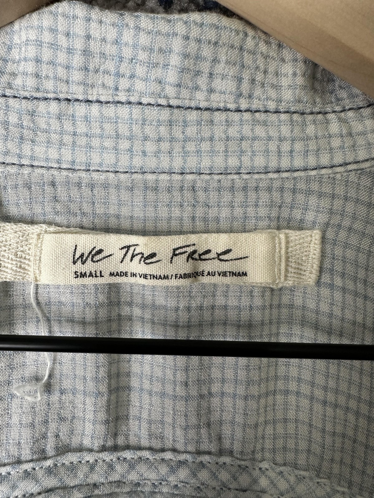 We The Free Shirt Womens Small Light Blue Oversized Gauze Plaid Boho Top