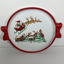 Vintage 80s Christmas Deluxe Serving Tray Platter Santa Claus Reindeer Large 12