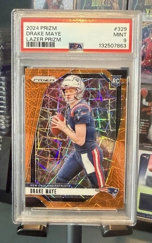 2024 Prizm Drake Maye Orange Lazer Prizm Rookie Card PSA 9