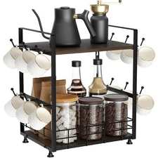 PONEYA 2 Tier Coffee Mug Holder Bar Organizer for Countertop, Multi-Functiona...