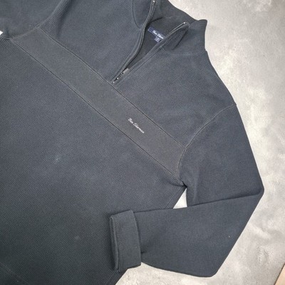 Ben Sherman Herren Pullover schwarz 1/4 Zip eng Strick Baumwollmischung L schwer