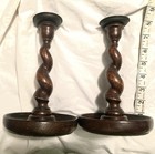 Pair Antique early 1900’s Barley Twist Wooden Candle Holders Classic Spiral 8” — photo 2