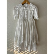Daisy Kingdom Vintage White Cotton Christening Dress Cottagecore Puffy Sleeve