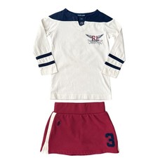 Ralph Lauren Skirt Skort Set Cream Red Navy Long Sleeve Henley Girls Size 4