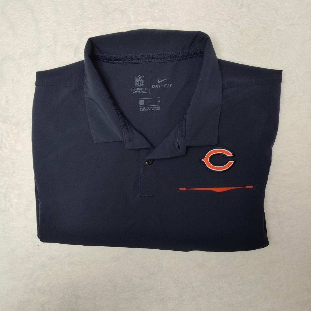 Chicago Bears Polo Shirt Mens Medium Navy NFL Football Nike Dri Fit On Field