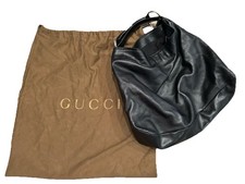 Gucci Leather Chain Horsebit Accent Large Hobo Shoulder Bag Black 100% Authentic