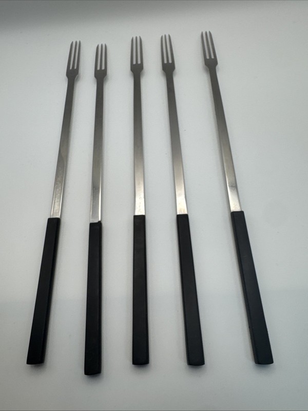 Spring Fondue Forks Set of 4 Stainless Swiss Made Black Handles