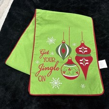 Christmas Table Runner Green w/Red Trim Get Your Jingle On Size 72x13 New