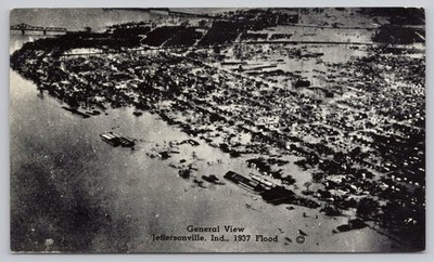 Postcard 1937 Flood General View Jeffersonville Indiana B & W