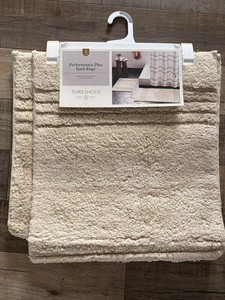 Threshold 20x32 Spacedye Gray Cotton Bath Rug – Allover Woven Detailing, Anti-Slip