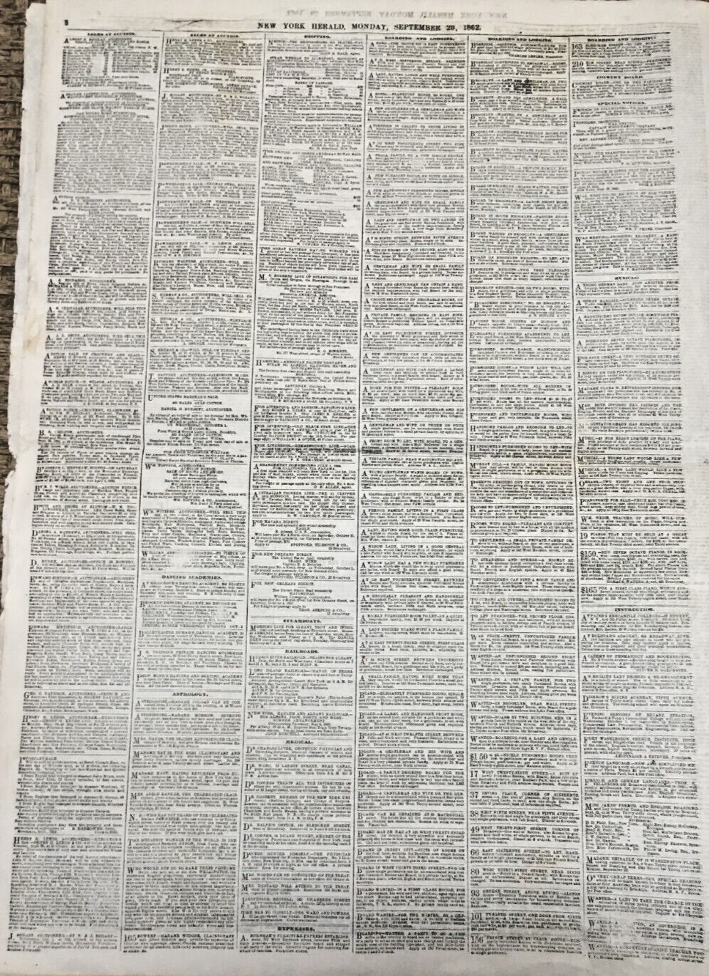 1862 Civil War New York Herald Newspaper dated Sept. 29, 1862