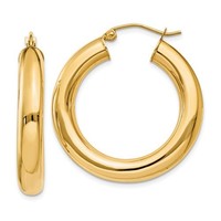 14k Yellow Gold Polished 5mm Tube Hoop Earrings (30mm Diameter) on sale 14k Yellow Gold Polished 5mm Tube Hoop Earrings (30mm Diameter) on sale