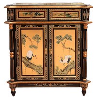 Gold Leaf Crane Design Lacquered Cabinet Oriental Furniture Chinese Fengshui Gold Leaf Crane Design Lacquered Cabinet Oriental Furniture Chinese Fengshui