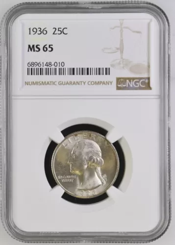 1936 WASHINGTON QUARTER NGC MS 65 SUPERB PQ - LOOKS BETTER!